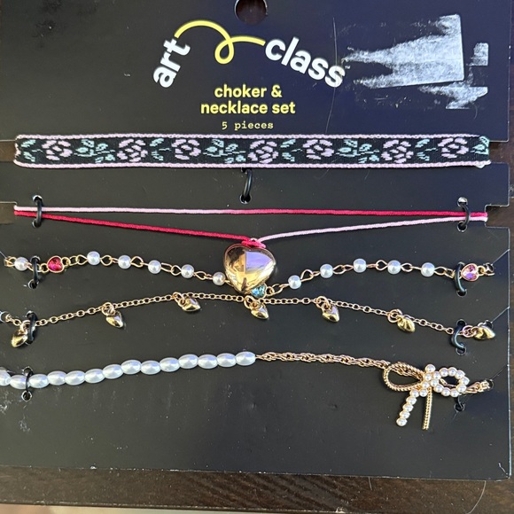 🎈🎈5 for $15🎈🎈Art Class Choker & Necklace Set with Black, Pink, Red, and Gold - Picture 1 of 2